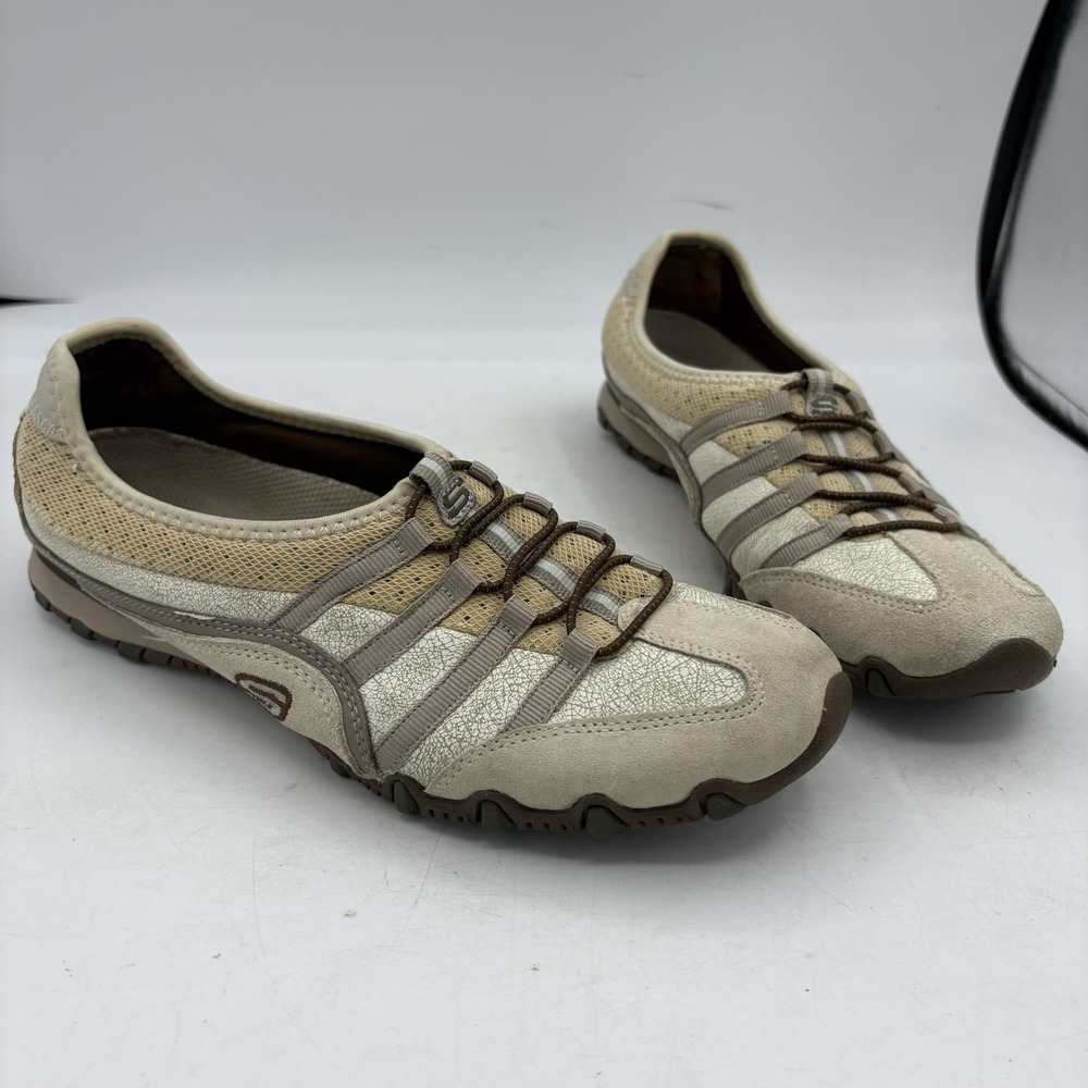 Skechers Shoes Womens Size 7 Leather Slip On Biker Off White Athletic 21363